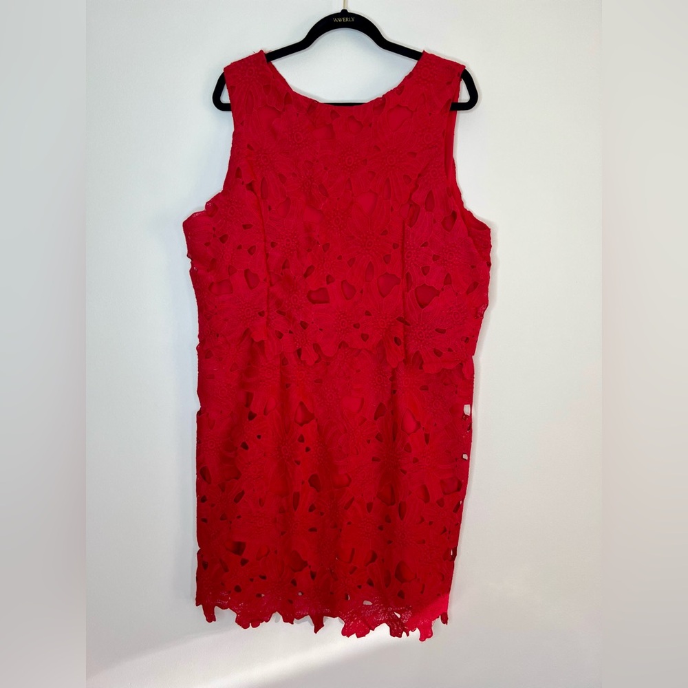 Sociology Womens Red Floral Cutout Lace Popover Sheath Dress Size 3X Lined